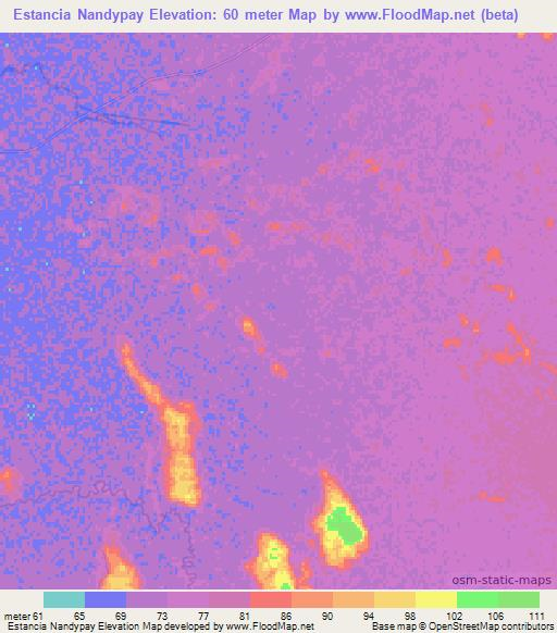 Estancia Nandypay,Paraguay Elevation Map