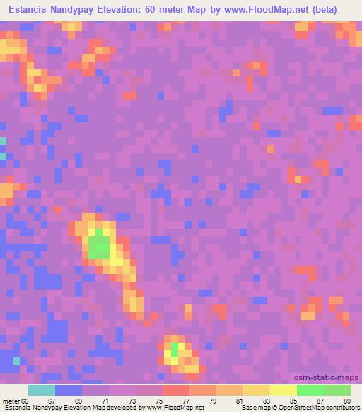 Estancia Nandypay,Paraguay Elevation Map