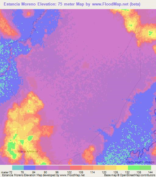 Estancia Moreno,Paraguay Elevation Map