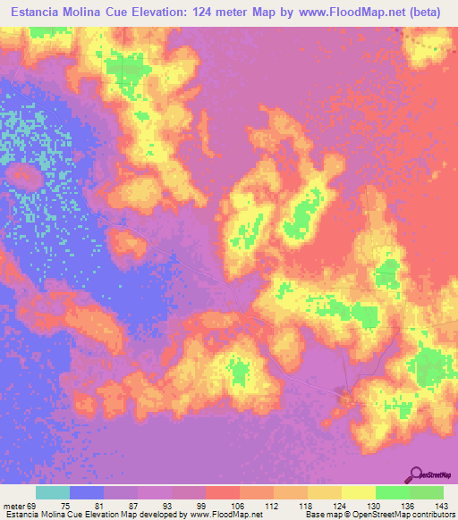 Estancia Molina Cue,Paraguay Elevation Map