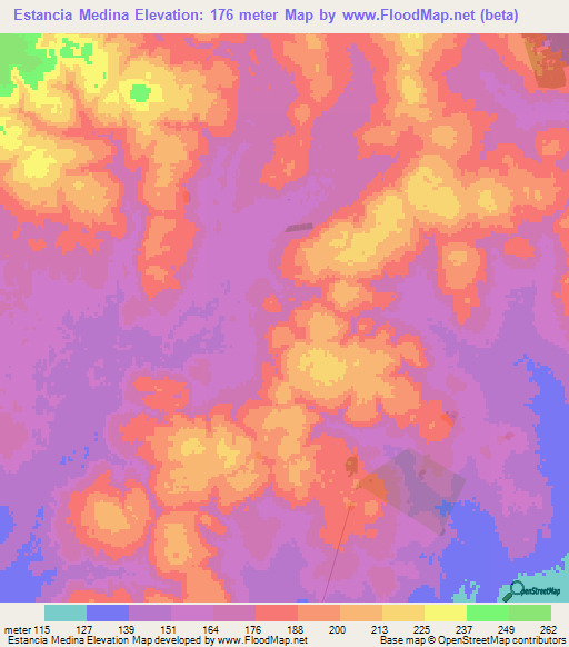 Estancia Medina,Paraguay Elevation Map