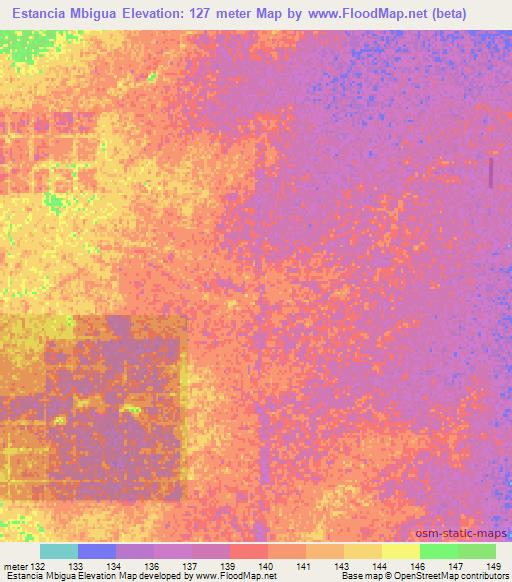 Estancia Mbigua,Paraguay Elevation Map