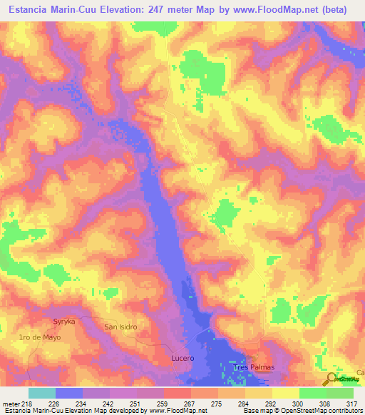 Estancia Marin-Cuu,Paraguay Elevation Map