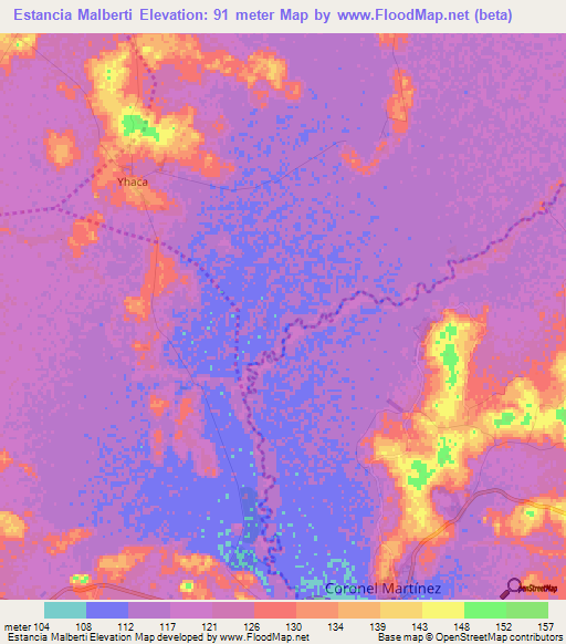 Estancia Malberti,Paraguay Elevation Map