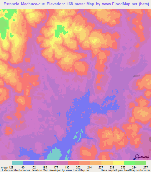 Estancia Machuca-cue,Paraguay Elevation Map