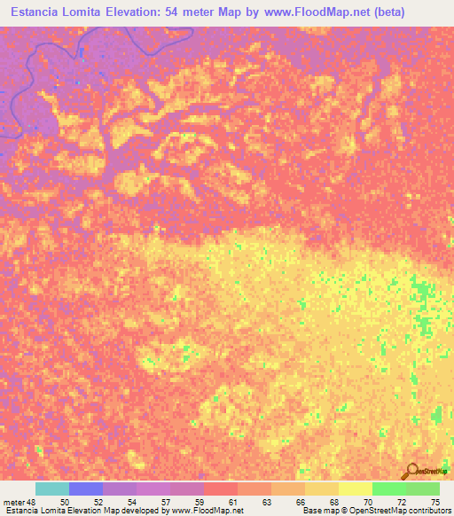 Estancia Lomita,Paraguay Elevation Map