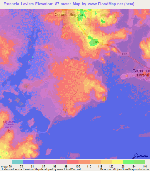 Estancia Lavista,Paraguay Elevation Map
