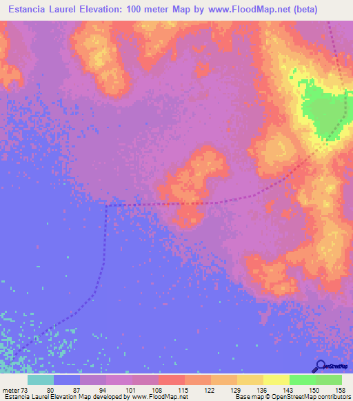 Estancia Laurel,Paraguay Elevation Map