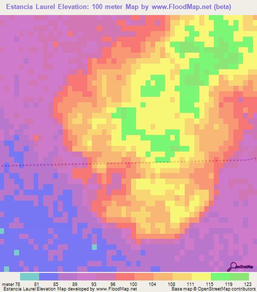 Estancia Laurel,Paraguay Elevation Map