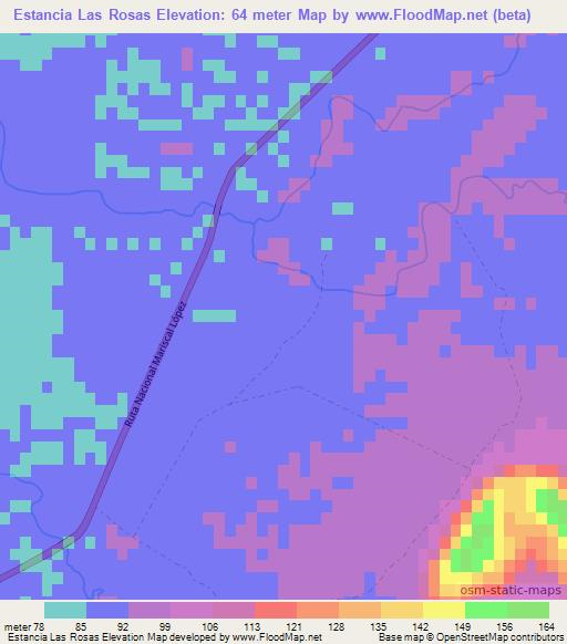 Estancia Las Rosas,Paraguay Elevation Map