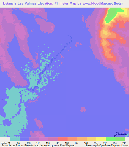 Estancia Las Palmas,Paraguay Elevation Map