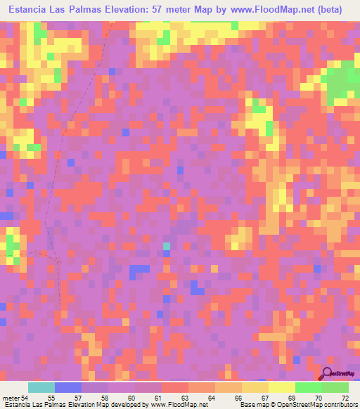 Estancia Las Palmas,Paraguay Elevation Map