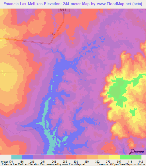 Estancia Las Mellizas,Paraguay Elevation Map