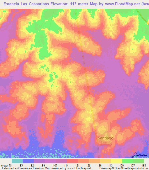 Estancia Las Casnarinas,Paraguay Elevation Map