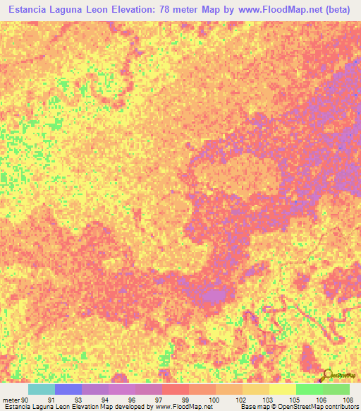 Estancia Laguna Leon,Paraguay Elevation Map