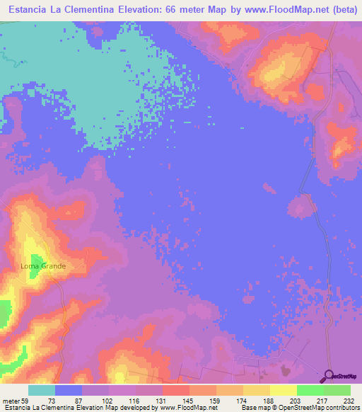 Estancia La Clementina,Paraguay Elevation Map