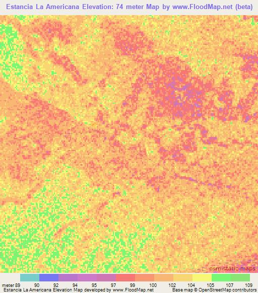 Estancia La Americana,Paraguay Elevation Map
