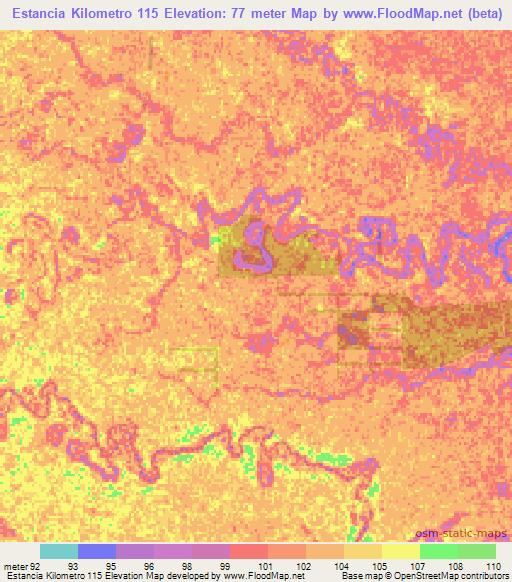Estancia Kilometro 115,Paraguay Elevation Map