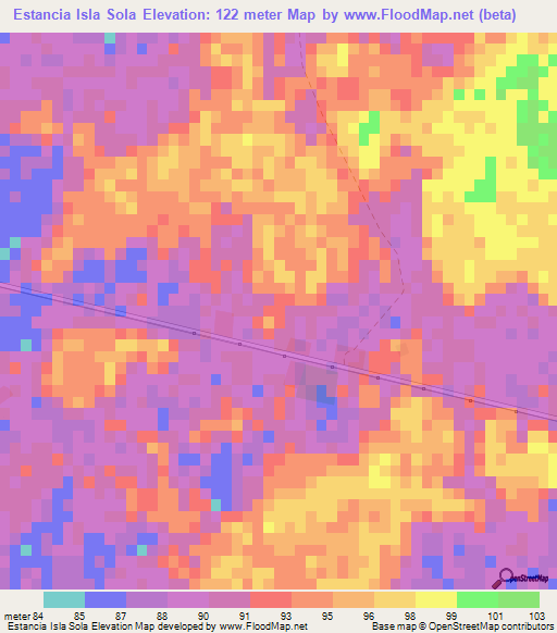 Estancia Isla Sola,Paraguay Elevation Map