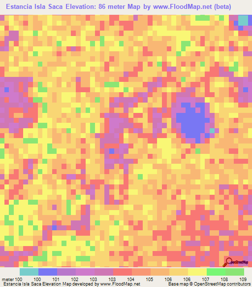 Estancia Isla Saca,Paraguay Elevation Map