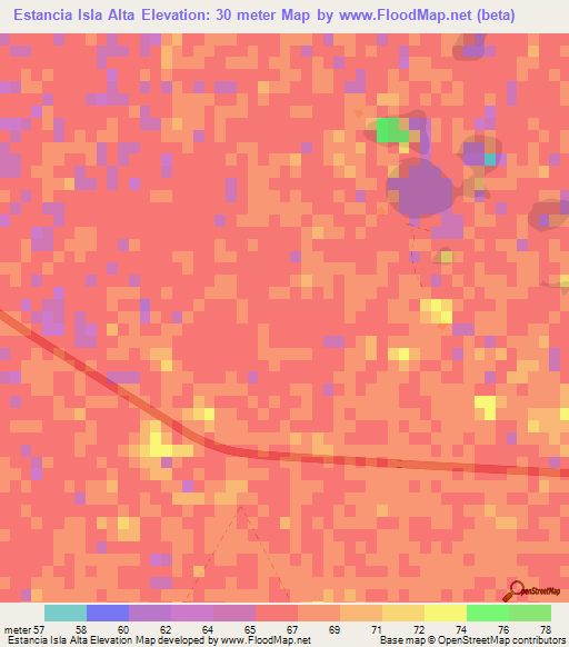 Estancia Isla Alta,Paraguay Elevation Map