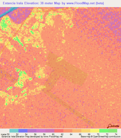 Estancia Irala,Paraguay Elevation Map