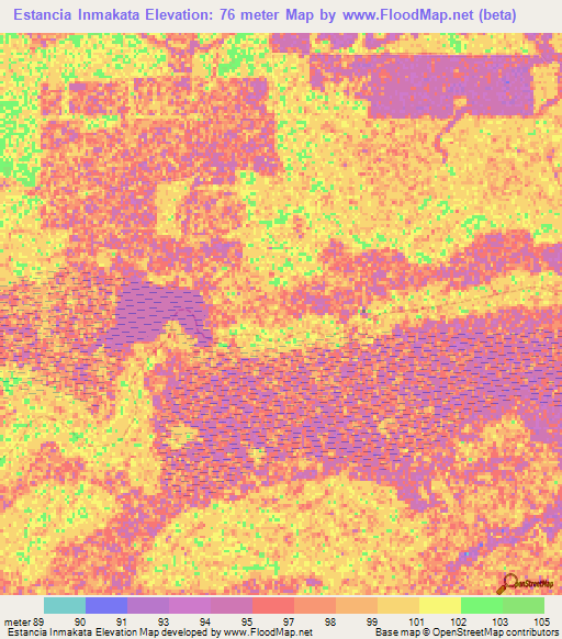 Estancia Inmakata,Paraguay Elevation Map