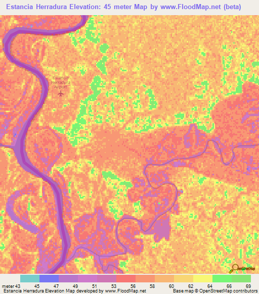 Estancia Herradura,Paraguay Elevation Map