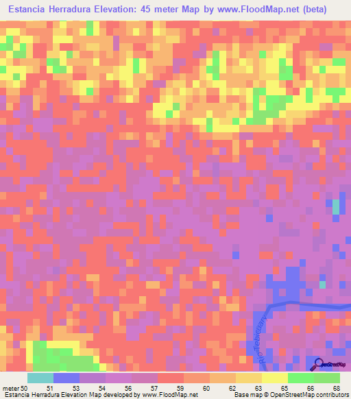 Estancia Herradura,Paraguay Elevation Map