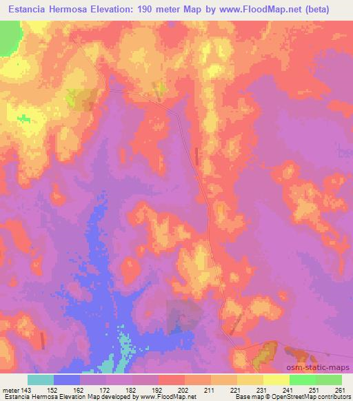 Estancia Hermosa,Paraguay Elevation Map
