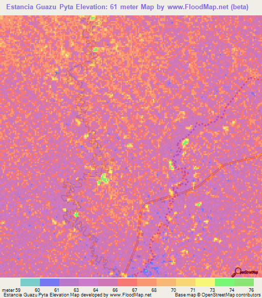 Estancia Guazu Pyta,Paraguay Elevation Map