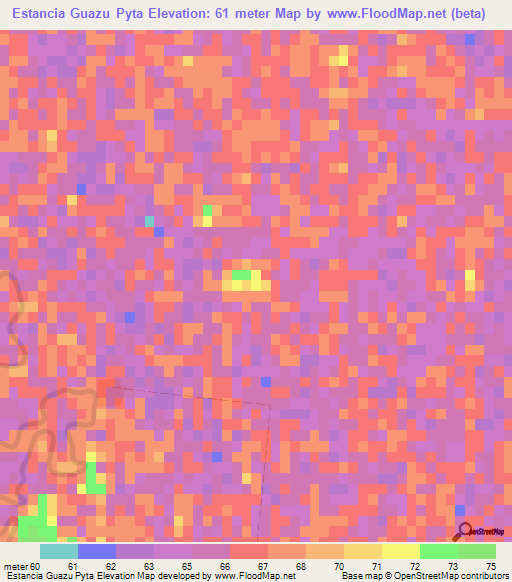 Estancia Guazu Pyta,Paraguay Elevation Map