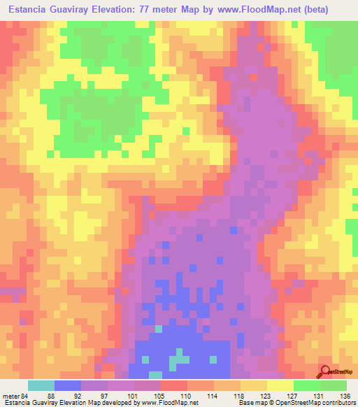 Estancia Guaviray,Paraguay Elevation Map