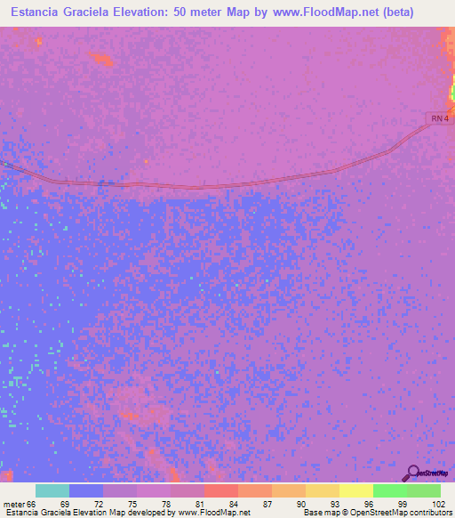 Estancia Graciela,Paraguay Elevation Map