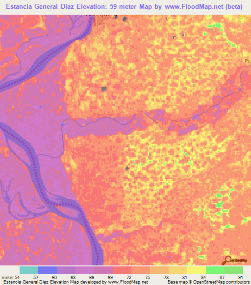 Estancia General Diaz,Paraguay Elevation Map