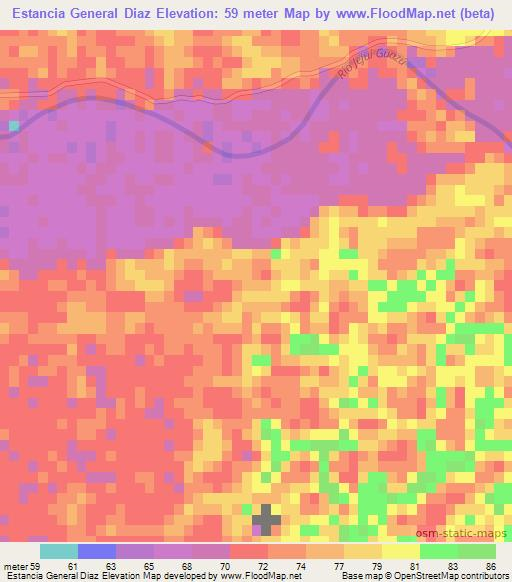 Estancia General Diaz,Paraguay Elevation Map