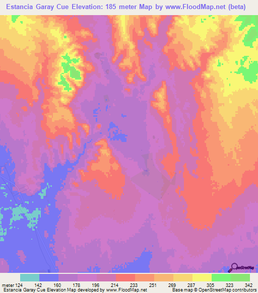 Estancia Garay Cue,Paraguay Elevation Map