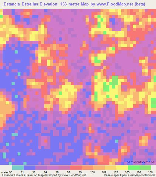 Estancia Estrellas,Paraguay Elevation Map