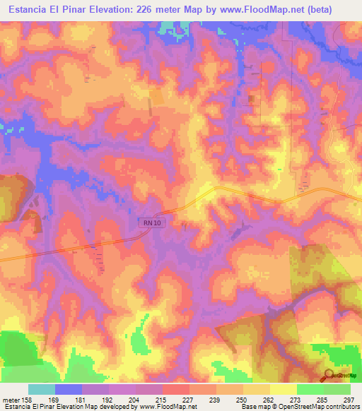 Estancia El Pinar,Paraguay Elevation Map