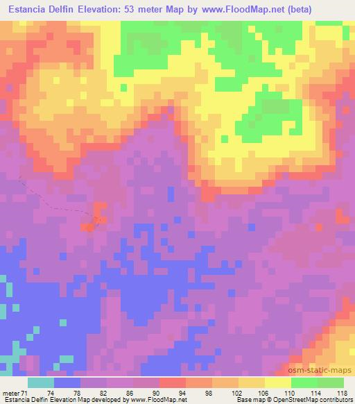 Estancia Delfin,Paraguay Elevation Map