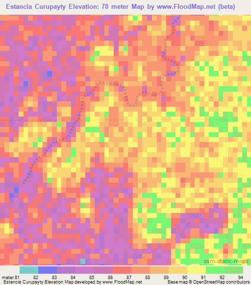 Estancia Curupayty,Paraguay Elevation Map