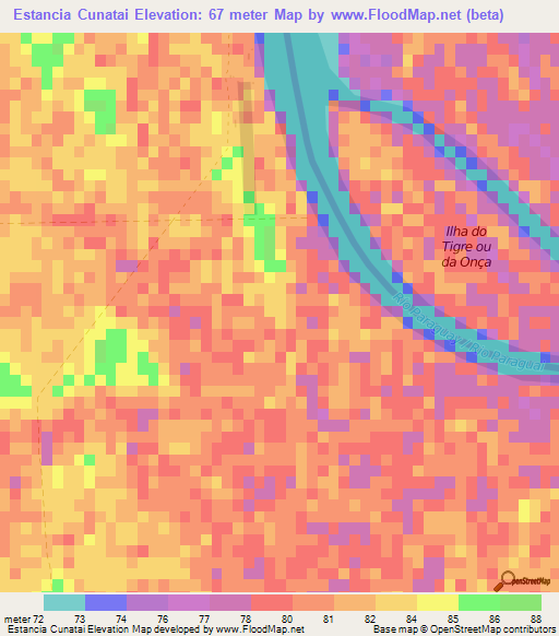 Estancia Cunatai,Paraguay Elevation Map