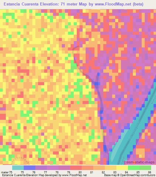Estancia Cuarenta,Paraguay Elevation Map