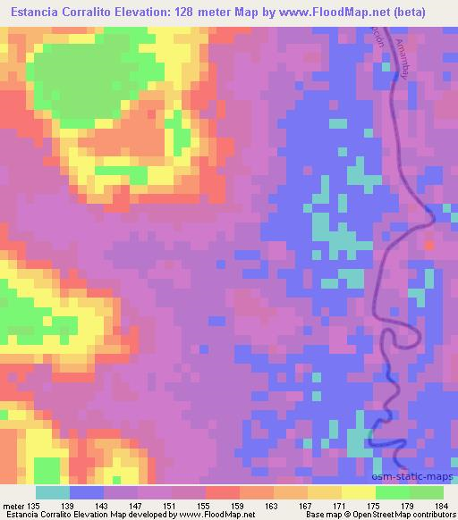Estancia Corralito,Paraguay Elevation Map