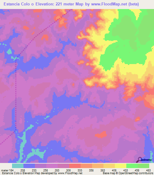 Estancia Colo o,Paraguay Elevation Map