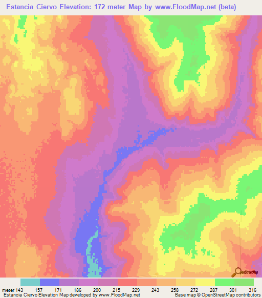 Estancia Ciervo,Paraguay Elevation Map
