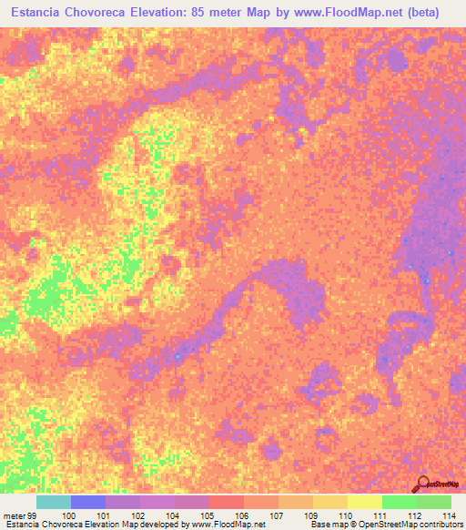 Estancia Chovoreca,Paraguay Elevation Map