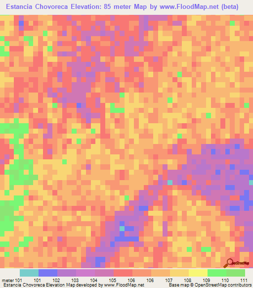 Estancia Chovoreca,Paraguay Elevation Map