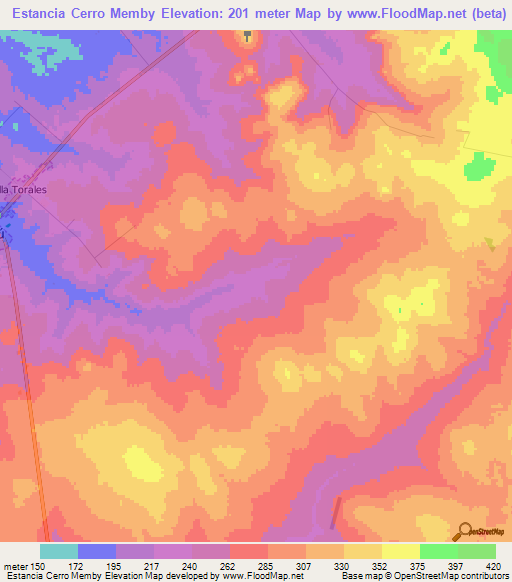 Estancia Cerro Memby,Paraguay Elevation Map