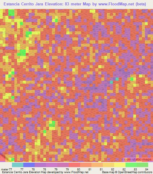 Estancia Cerrito Jara,Paraguay Elevation Map